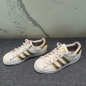 Adidas Superstar White and Gold Sneakers